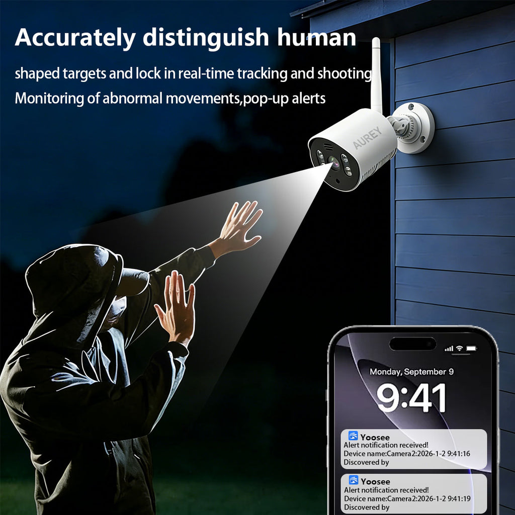 AUREY 4-Channel 3MP WIFI Security Camera System with Monitor, 4-Camera CCTV Kit with Screen, Night Vision & Remote Viewing, Hard Drive Not Included