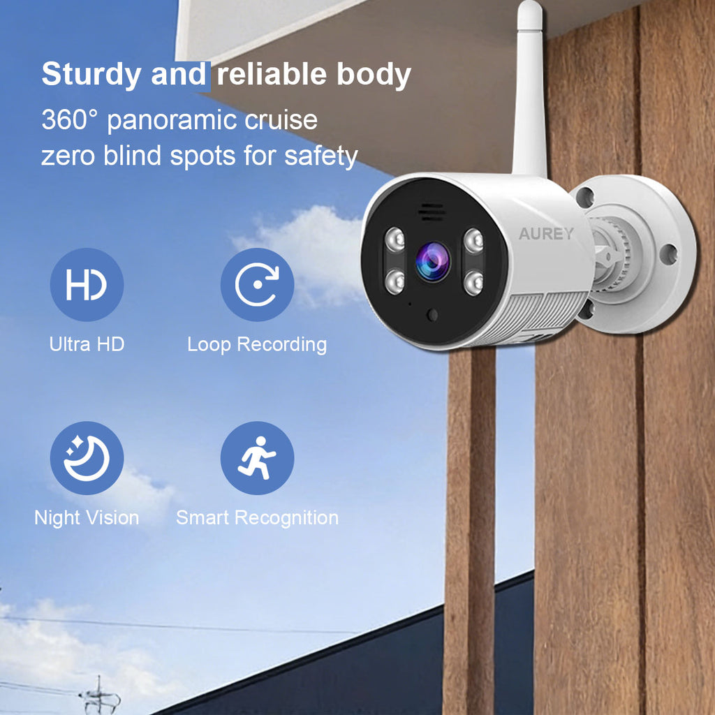 AUREY 4-Channel 3MP Security Camera System with 500GB Hard Drive, 4-Camera WiFi CCTV Kit with NVR, Night Vision & Remote Viewing