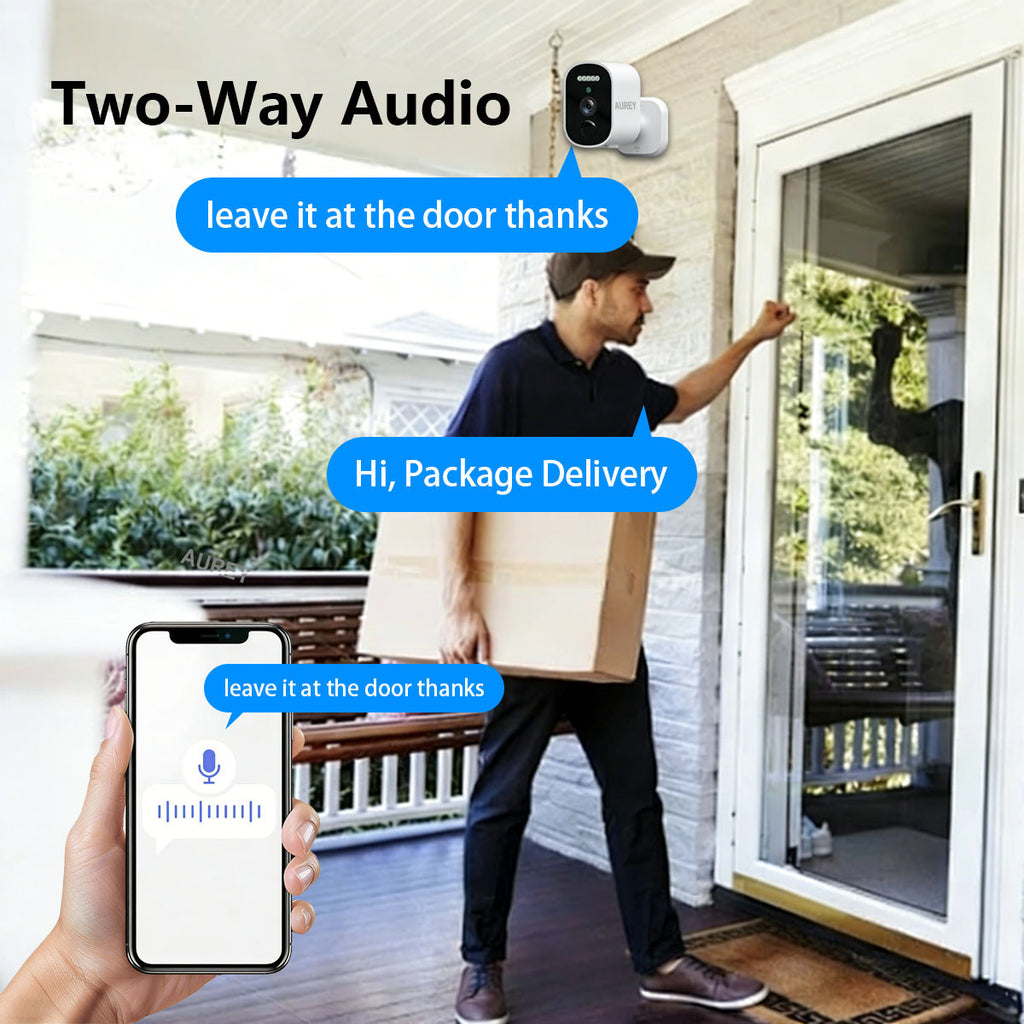 AUREY WiFi 2MP Battery Security Camera, Outdoor Camera with Night Vision, Motion Detection & Two-Way Audio