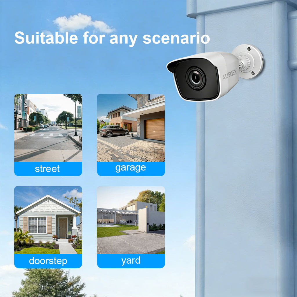 AUREY 4-Channel Wired Security Camera System, Compact Outdoor CCTV Kit with DVR, Night Vision & Remote Viewing, Hard Drive Not Included