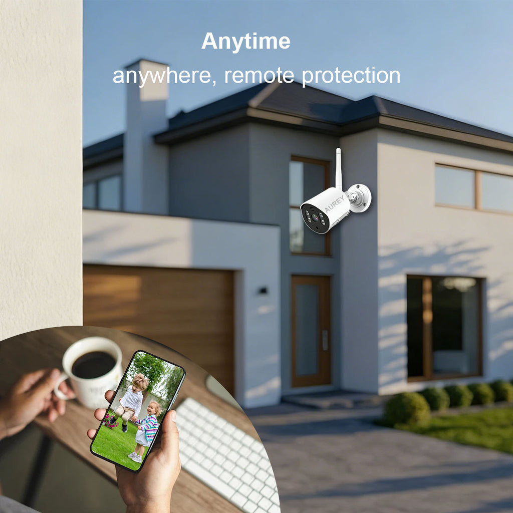 AUREY 4-Channel Security Camera System, 4-Camera WiFi CCTV Kit with NVR, Night Vision & Remote Viewing, Hard Drive Not Included