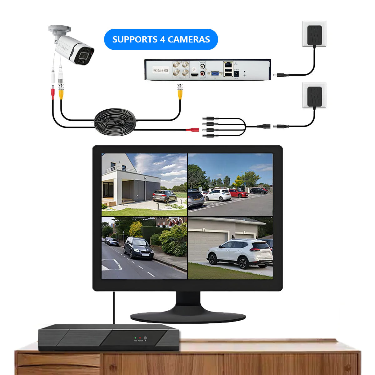 AUREY 4-Channel 5MP Wired Security Camera System, 4-Camera CCTV Kit with DVR, Night Vision & Remote Viewing, Hard Drive Not Included