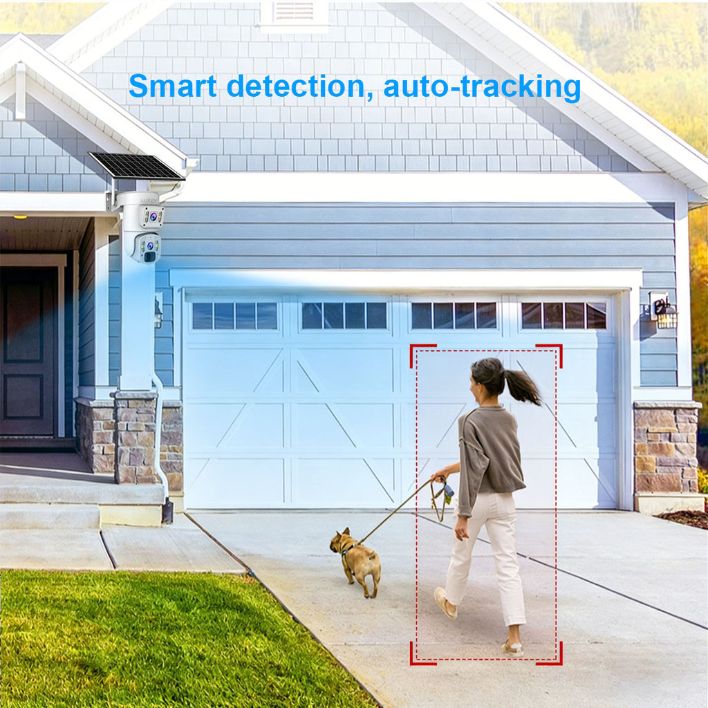 AUREY Solar 4G Dual-Lens 4MP PTZ Security Camera,Outdoor Camera with Smart alarm, Two-Way Audio & IP66 Waterproof