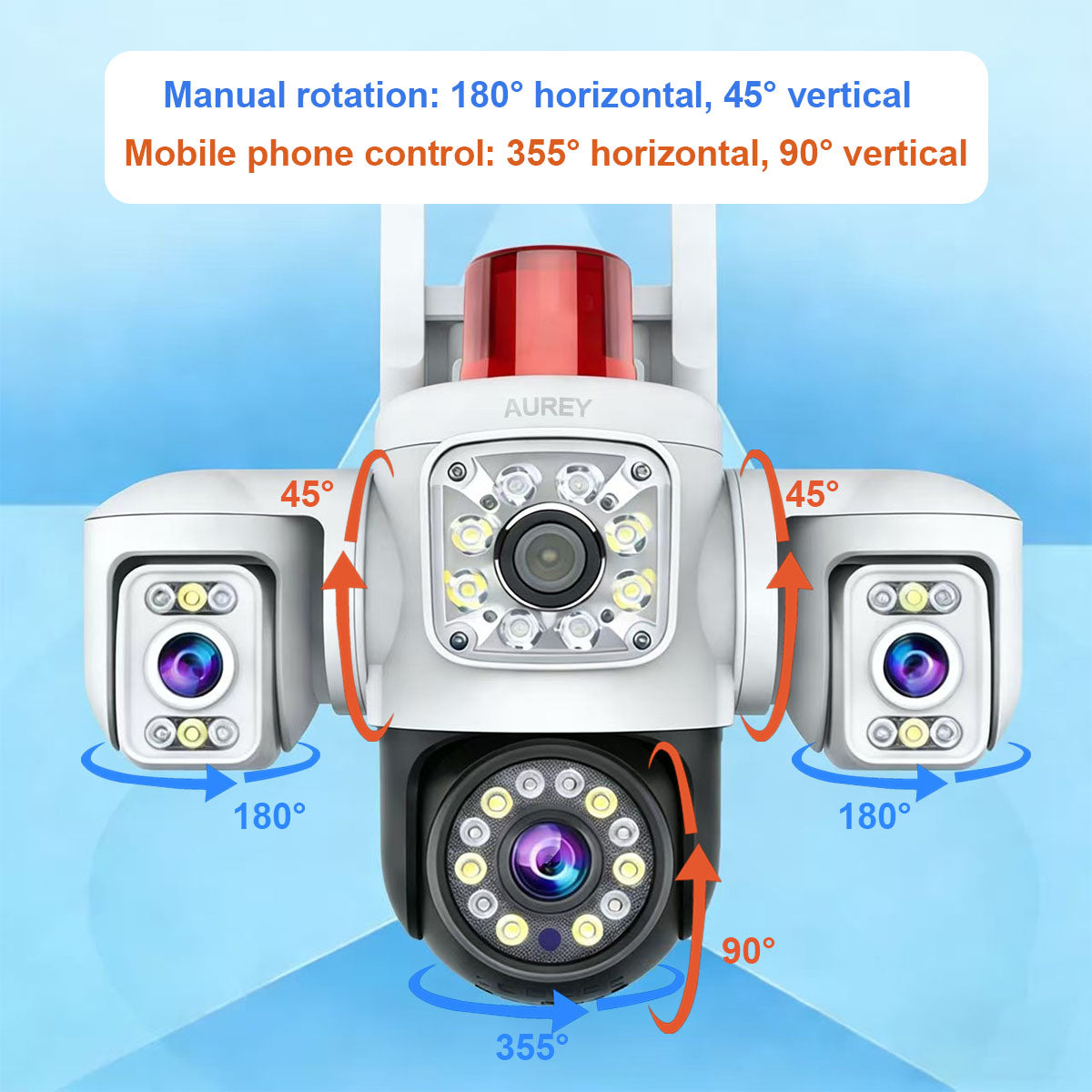 AUREY Triple-lens WiFi 6MP PTZ Security Camera with Siren Alarm, Night Vision, Motion Detection & Two-Way Audio