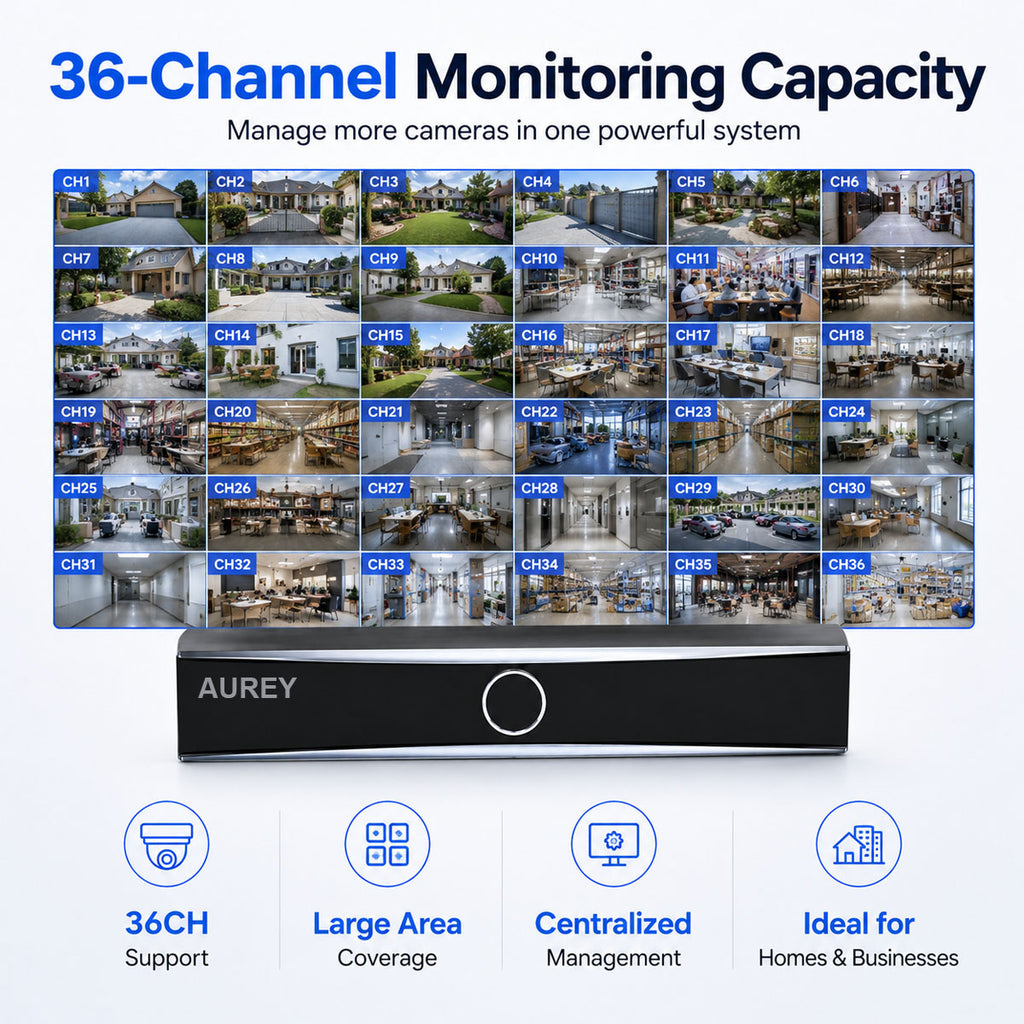AUREY 36-Channel 4K Security Video Recorder, CCTV NVR Recorder for Multi-Camera Surveillance System, Recorder Only