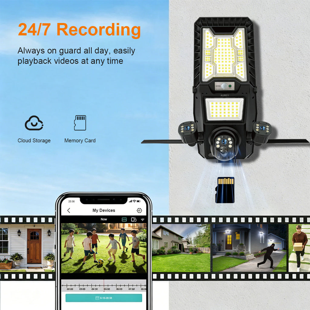 AUREY 450W Solar 4G PTZ Security Camera 6MP,with Dual Solar Floodlights, Motion Tracking & Two-Way Audio