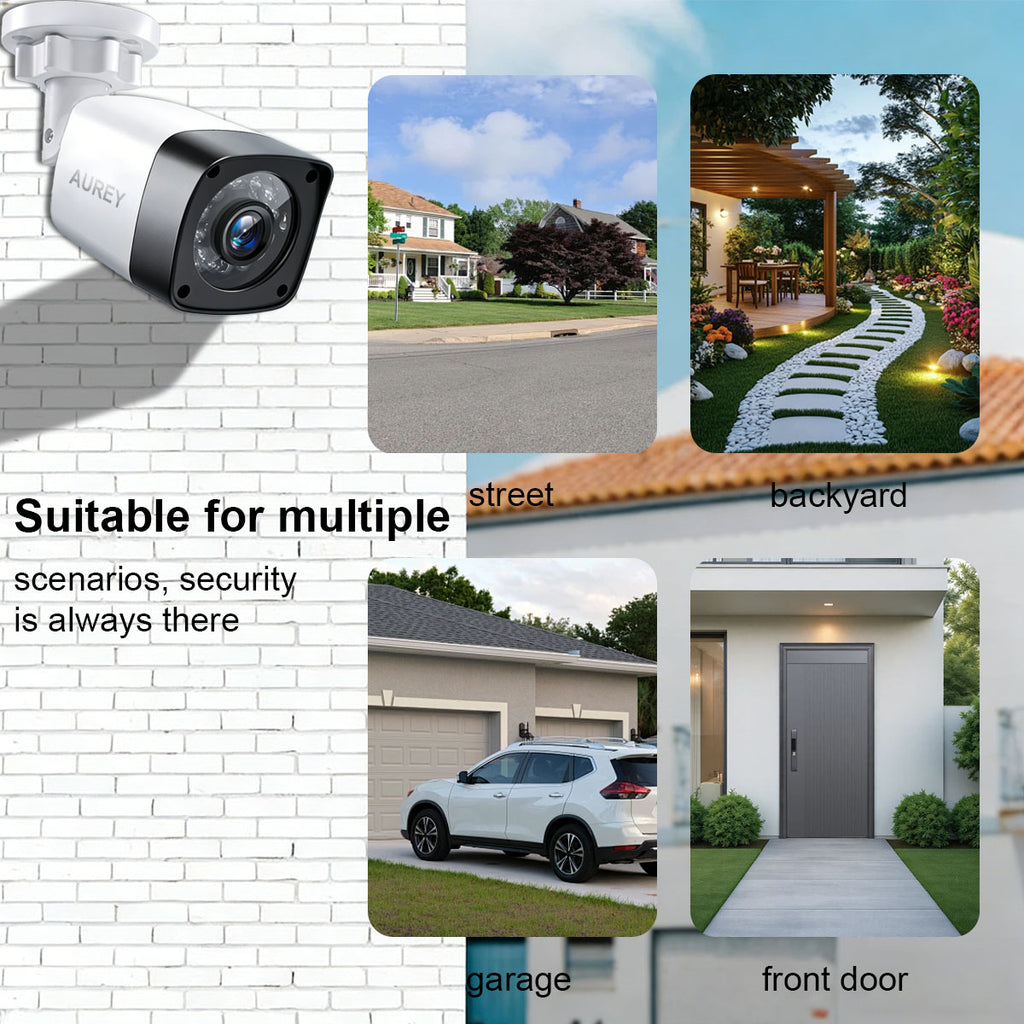 AUREY 4-Channel Wired Security Camera System with 500GB Recorder, Outdoor CCTV Kit with Night Vision & Remote Viewing