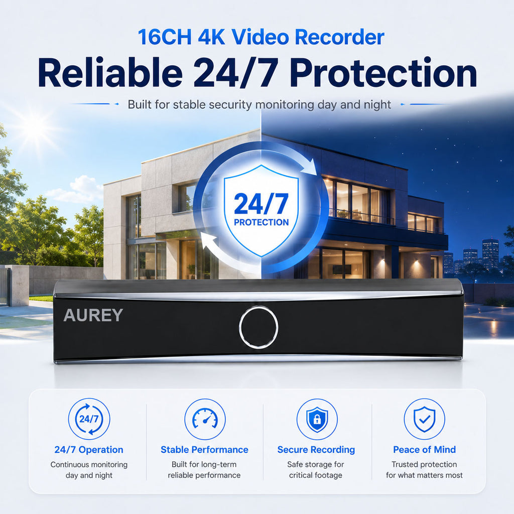 AUREY 16-Channel 4K Security Video Recorder, CCTV NVR Recorder for Surveillance Camera System, Recorder Only