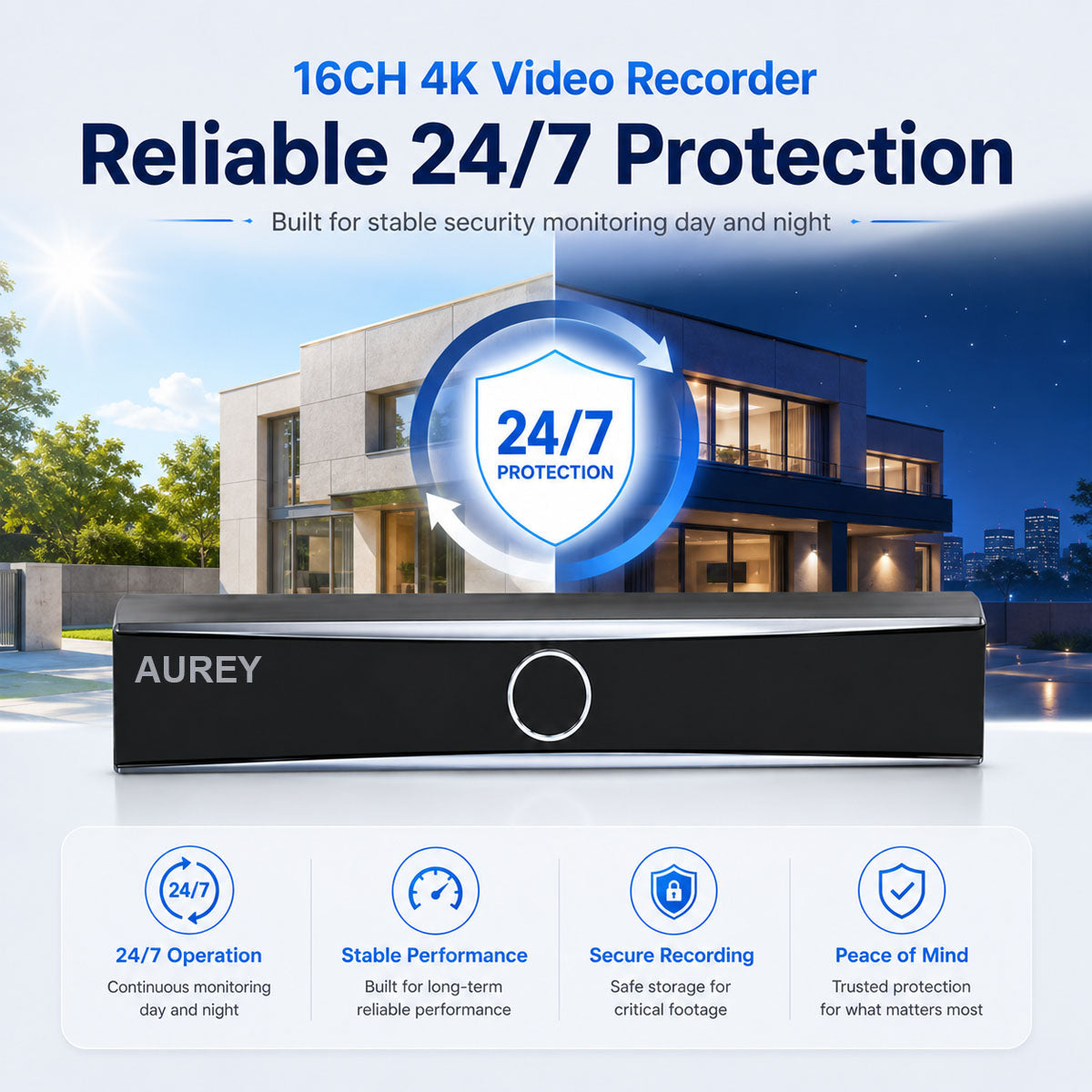 AUREY 16-Channel 4K Security Video Recorder, CCTV NVR Recorder for Surveillance Camera System, Recorder Only
