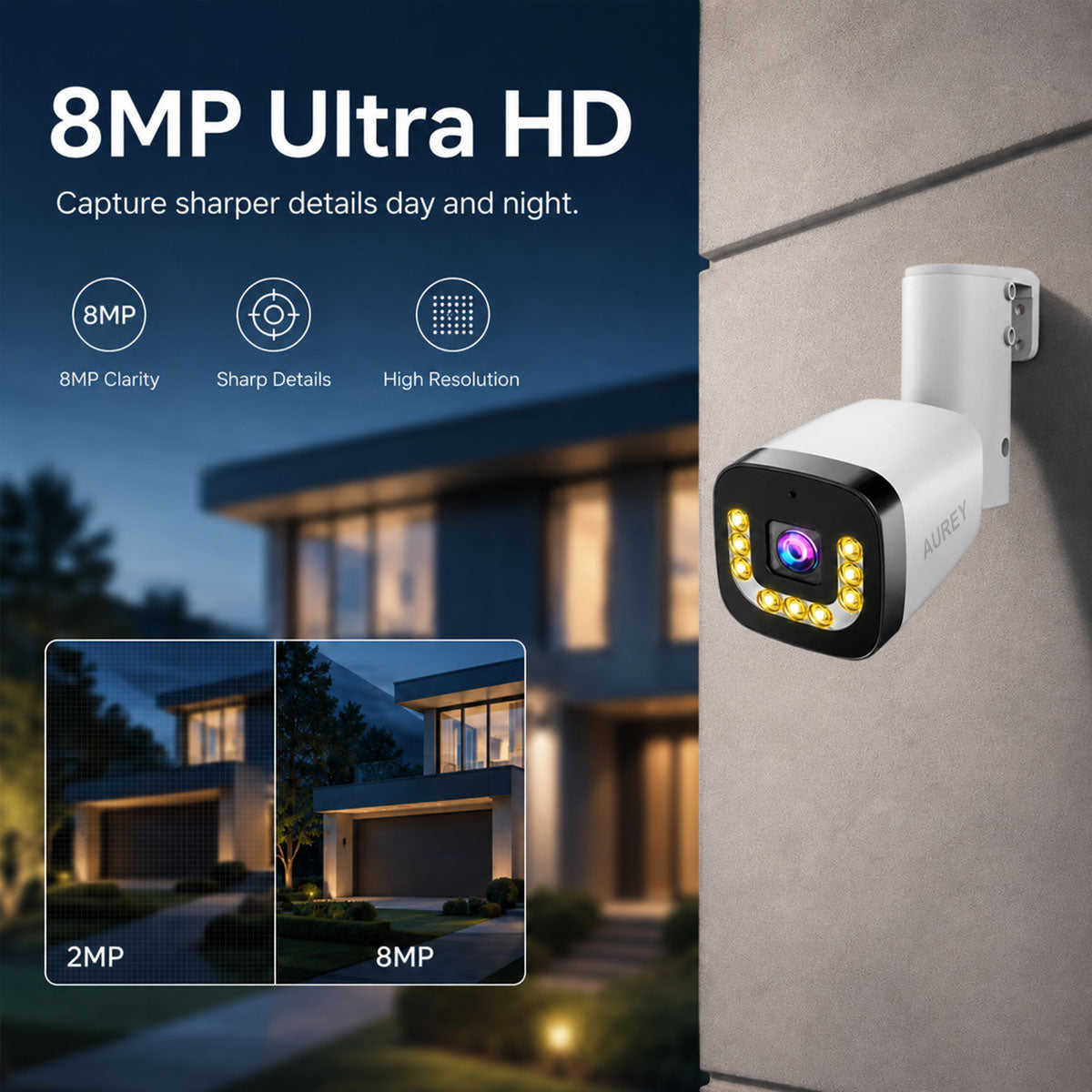 AUREY 8-Channel 3MP Outdoor Security Camera System, CCTV Kit with Recorder, Night Vision & Remote Viewing
