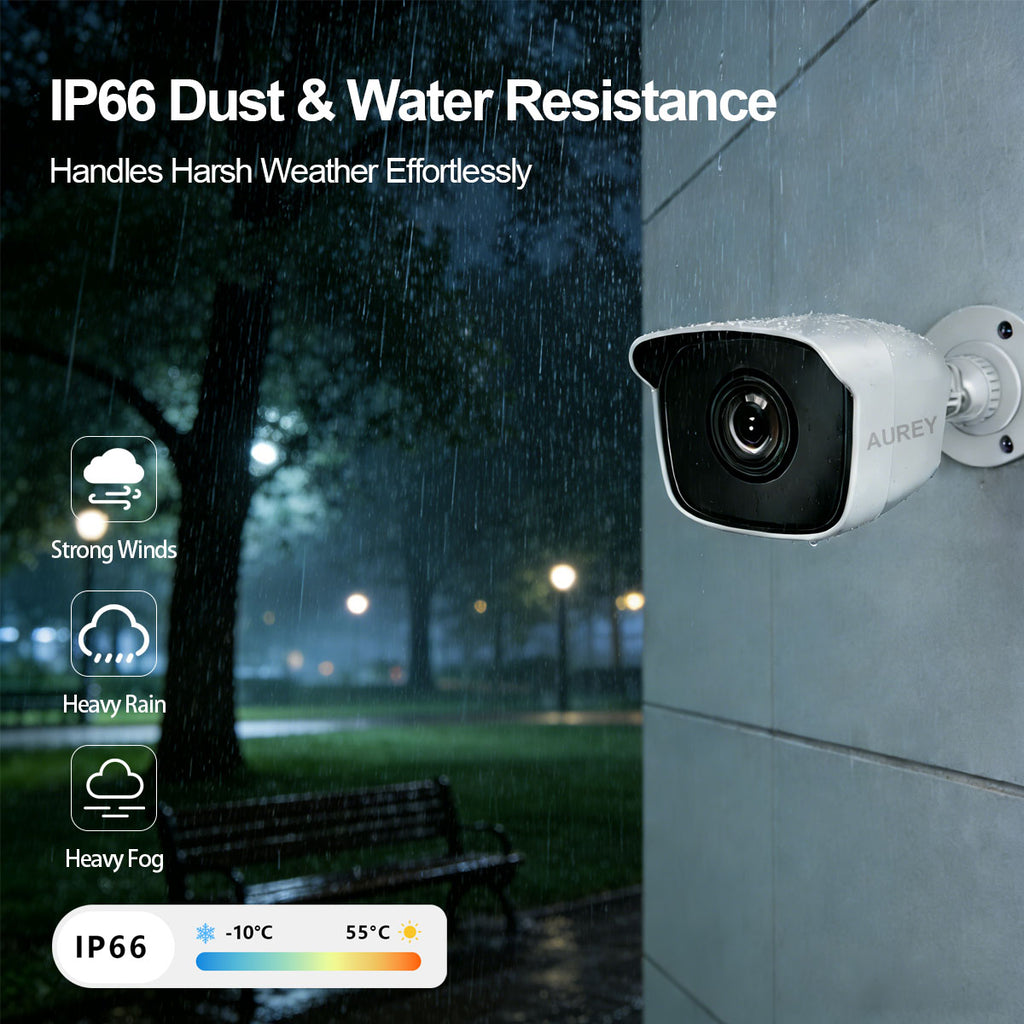 AUREY 4-Channel Wired Security Camera System, Compact Outdoor CCTV Kit with DVR, Night Vision & Remote Viewing, Hard Drive Not Included