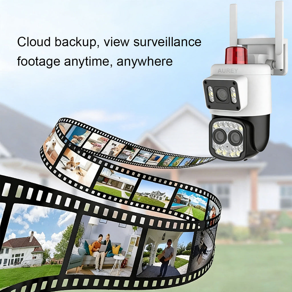 AUREY B5W 10X Zoom 4MP Dual-Lens WiFi PTZ Security Camera with Siren Alarm, Night Vision & Two-Way Audio