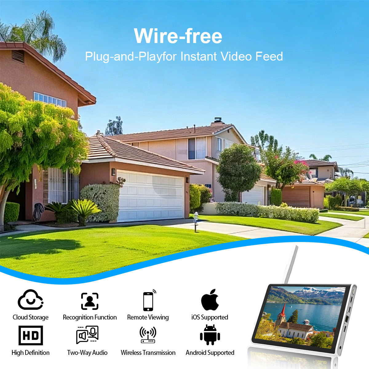 AUREY 4-Channel 3MP WIFI Security Camera System with Monitor, 4-Camera CCTV Kit with Screen, Night Vision & Remote Viewing, Hard Drive Not Included