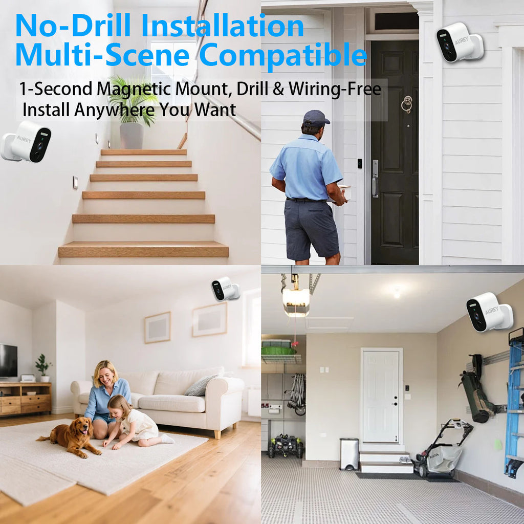 AUREY WiFi 2MP Battery Security Camera, Outdoor Camera with Night Vision, Motion Detection & Two-Way Audio