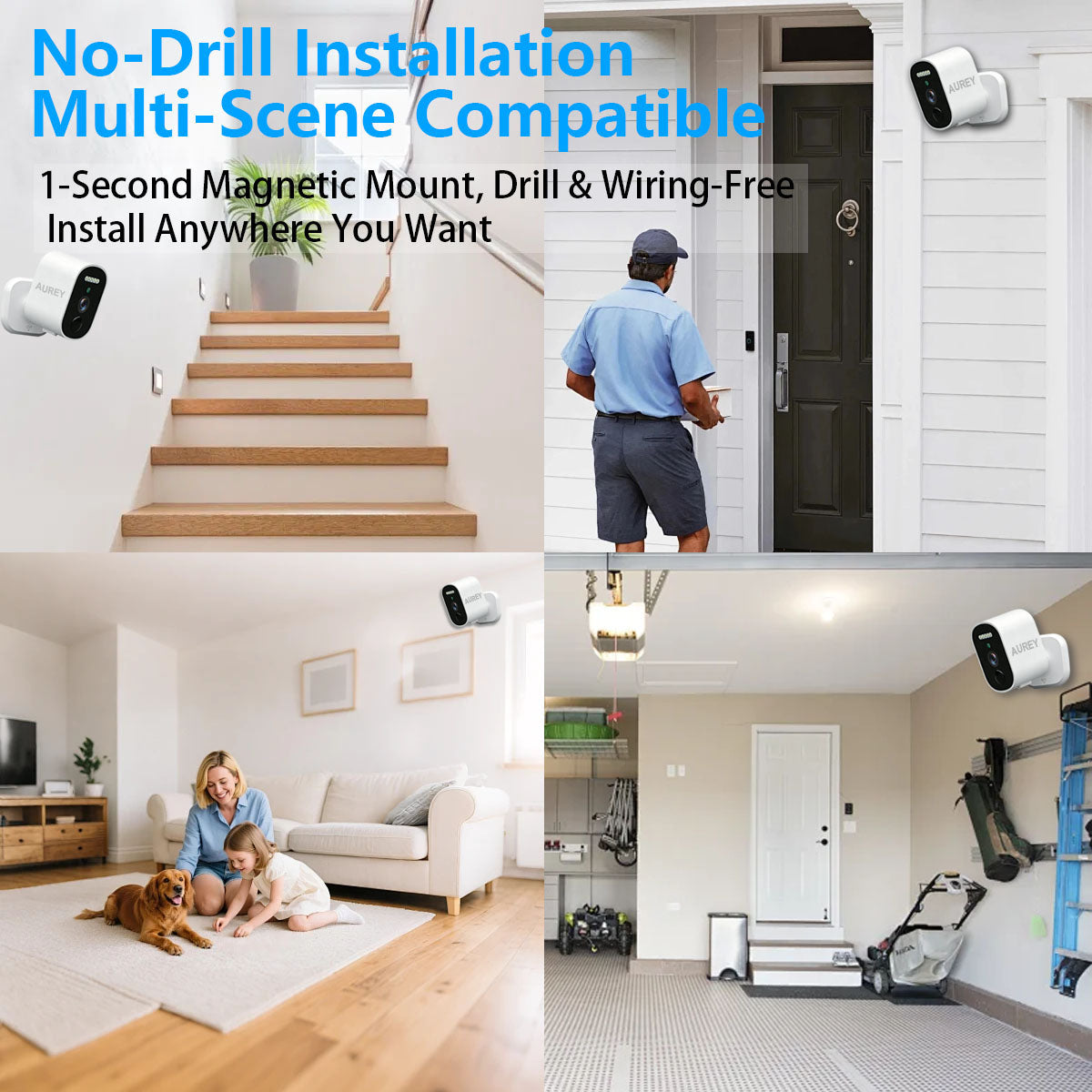 AUREY WiFi 2MP Battery Security Camera, Outdoor Camera with Night Vision, Motion Detection & Two-Way Audio