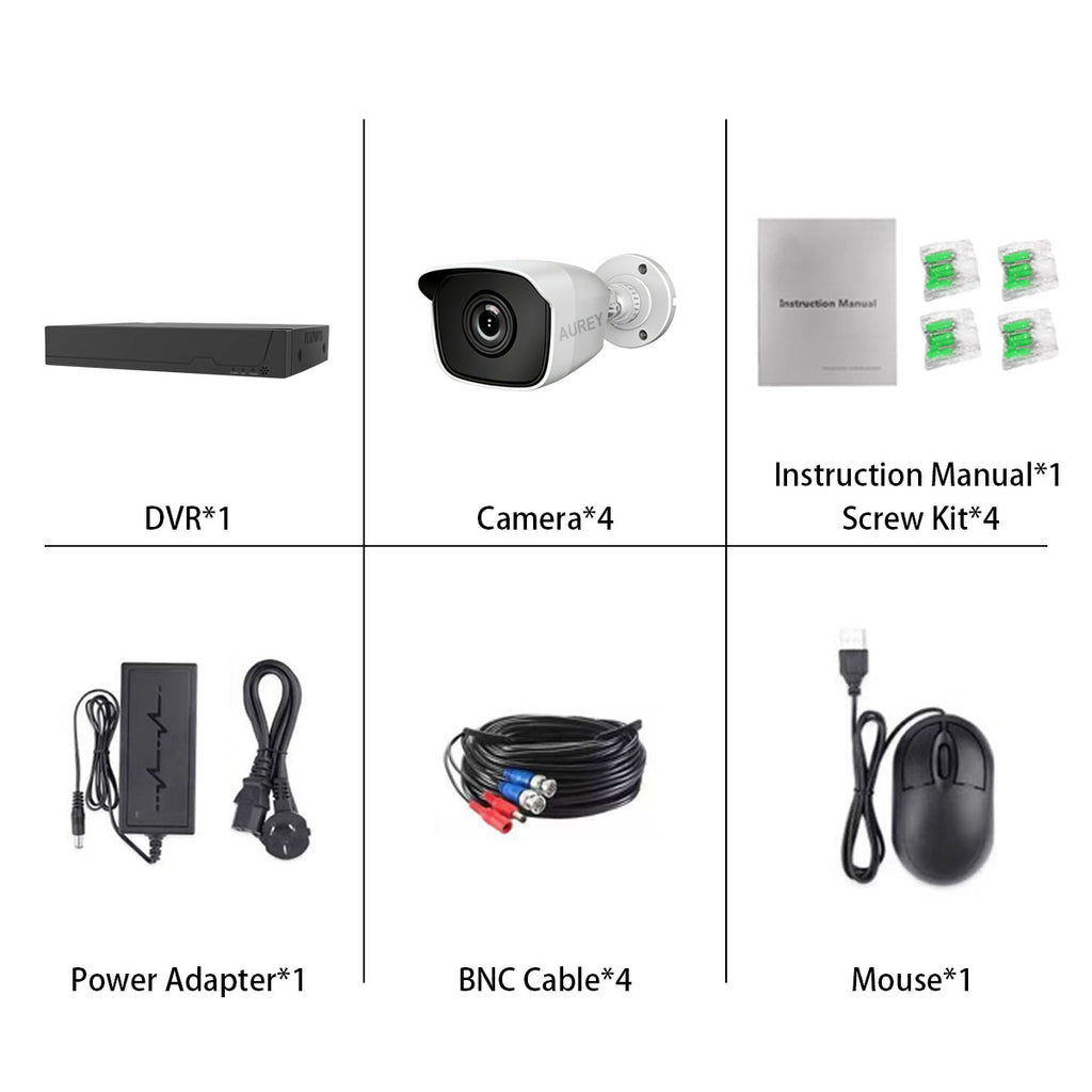 AUREY 4-Channel Wired Security Camera System, Compact Outdoor CCTV Kit with DVR, Night Vision & Remote Viewing, Hard Drive Not Included