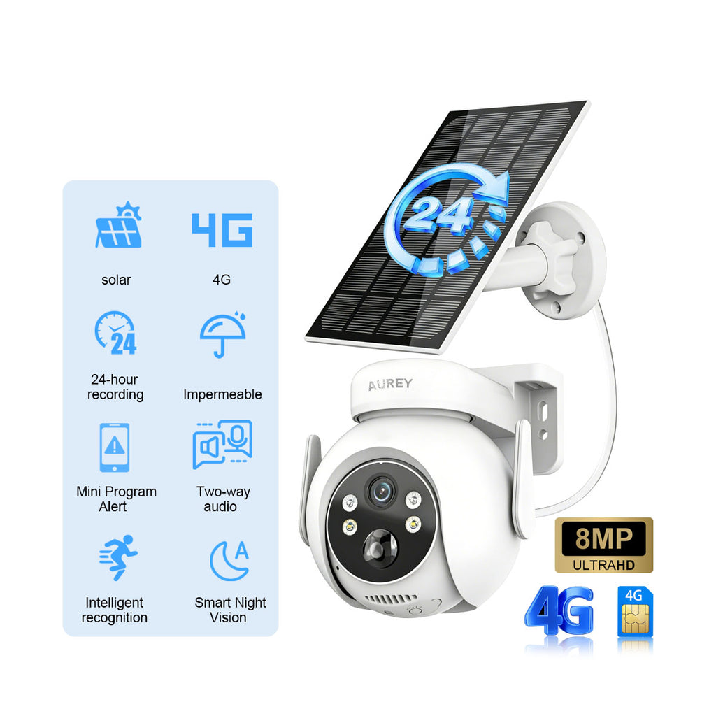 Aurey Solar 4G PTZ Security Camera, 2MP Outdoor Camera with Color Night Vision, Two-Way Audio & IP66 Waterproof